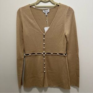 & Other Stories Tan Cutout Sweater with Pearl Details